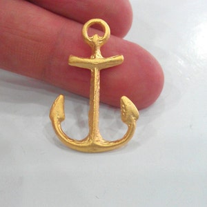Gold Anchor Charms ,Pendant , Gold Plated Brass  32x22 mm G14998