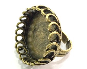 Antiker Bronze Ring Rohling Fassung Cabochon Basis Fassungen Verstellbarer Ring (25mm Rohling) Antike Bronze überzogenes Messing G15082