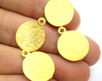 4 Gold Charms Gold Plated Hammered Charms  4 Pcs (16mm)  G6695
