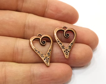 Copper Charms, Heart Charms, Earring Parts, Necklace Parts, Bracelet Materials, Anklet Charms, Antique Copper Plated Charms (25x17mm) G19998