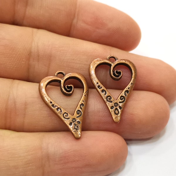 Copper Charms, Heart Charms, Earring Parts, Necklace Parts, Bracelet Materials, Anklet Charms, Antique Copper Plated Charms (25x17mm) G19998