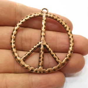 2 Peace Charms Antique Copper Plated Charms (53x49mm)  G24742