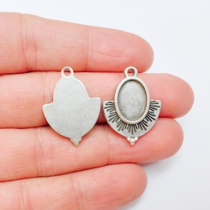 Silver Charms Blank Resin Bezel Mounting Cabochon Base Setting Antique Silver Plated Charms (14x10mm Blank) G37045