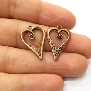 Copper Charms, Heart Charms, Earring Parts, Necklace Parts, Bracelet Materials, Anklet Charms, Antique Copper Plated Charms 25x17mm G19998 image 2