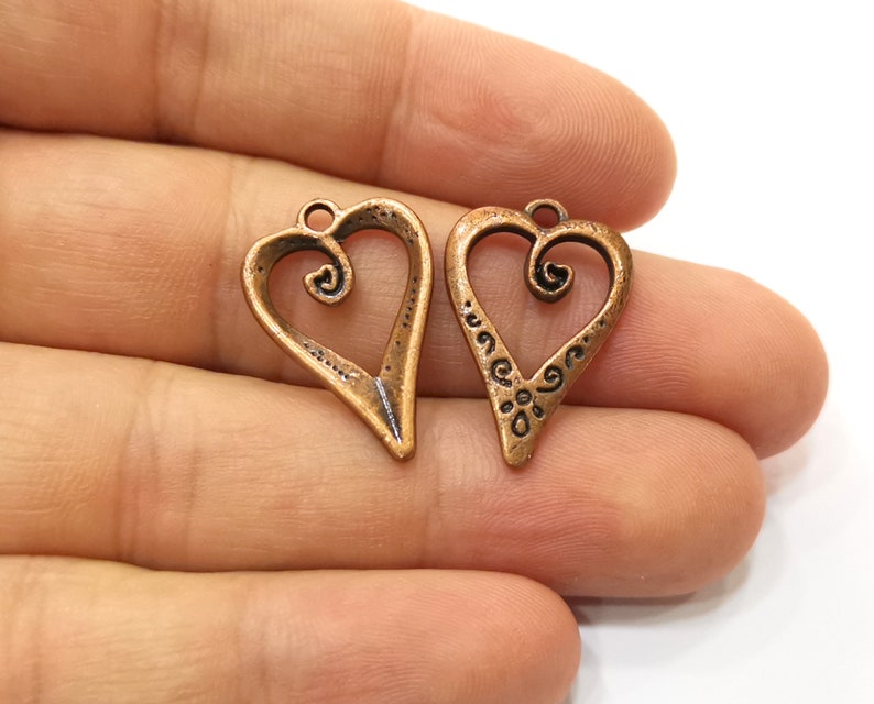 Copper Charms, Heart Charms, Earring Parts, Necklace Parts, Bracelet Materials, Anklet Charms, Antique Copper Plated Charms 25x17mm G19998 image 2