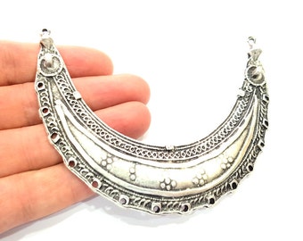 Ciondolo in argento con collare, pendente tribale, grande connettore, pendente etnico (110 x 28 mm) placcato argento antico G6425
