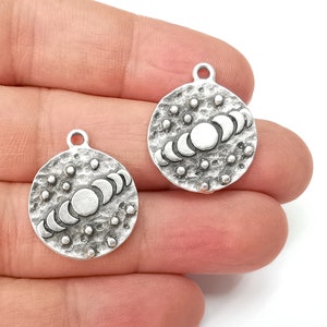Moon Stars Charms State of The Moon Pendant Antique Silver Plated Charms (25x21mm) G35325
