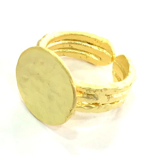 Gold Plated Ring Blank Ring Settings Ring Bezel Base Cabochon Mountings Adjustable (15mm blank ) Gold Plated Brass G5089