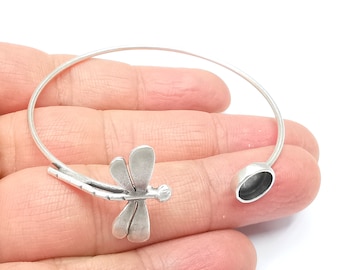 Libelle Armband Lünette Rohling Resin Lünette Cabochon Manschette Basis Einstellung verstellbar Armband versilbertes Messing (8 mm Lünette) G33175