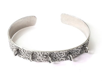 Textured bracelet cuff loops base Adjustable antique silver plated brass (3 mm ) G26125