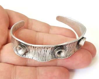 Brushed bracelet brass cuff blank bezel Glass cabochon base Adjustable antique silver plated brass (7mm Blanks ) G25170