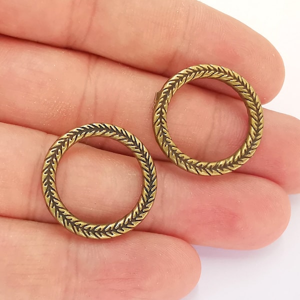 4 Textured Circle Findings Antique Bronze Plated Circle (24 mm)  G21865