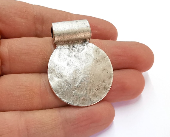 Hammered Silver Pendant Antique Silver Plated Pendant (44x33mm