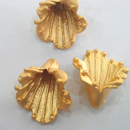 2 Gold Cones Caps Findings Gold Plated Brass G9870 Etsy