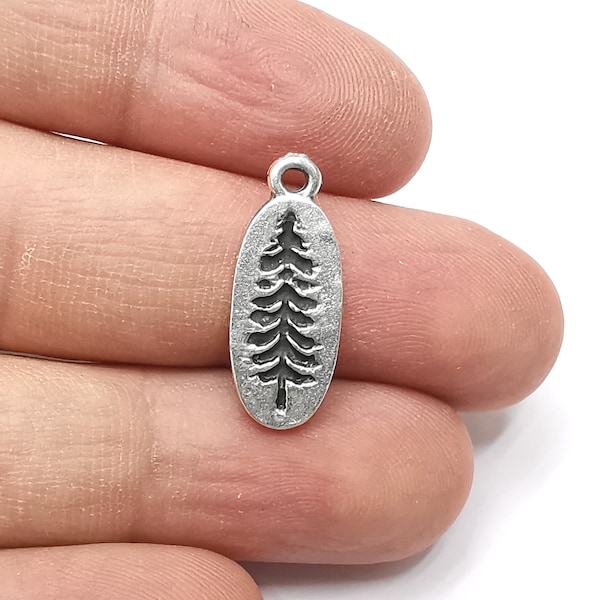 Pine tree charms Antique silver plated charms (24x9mm)  G26319