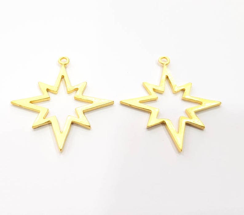 2 North Star Charm Gold Charm Gold Plated Charms 38x33mm - Etsy