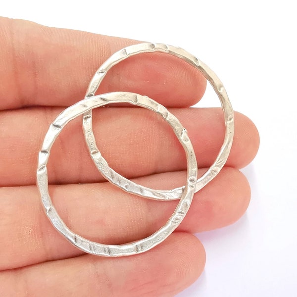 5 Hammered Circle Findings Antique Silver Plated Circle (40 mm)  G18295