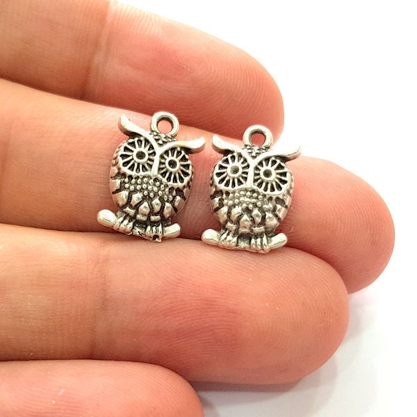 20 Owl Charm Silver Charms Antique Silver Plated Metal (16x11mm) G14394