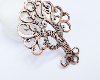 Tree Pendant Charms, Nature Pendant Boho Earring Charms, Dangle Pendant, Necklace Part, Antique Copper Plated 68x52mm G36782