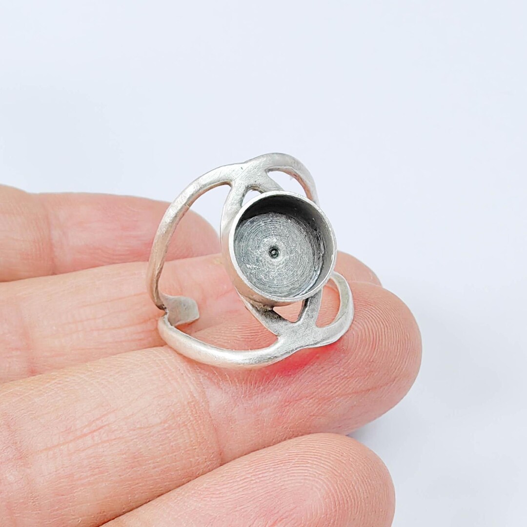 Antique Silver Adjustable Ring Base, 10mm Round Bezel Setting, Modern ...