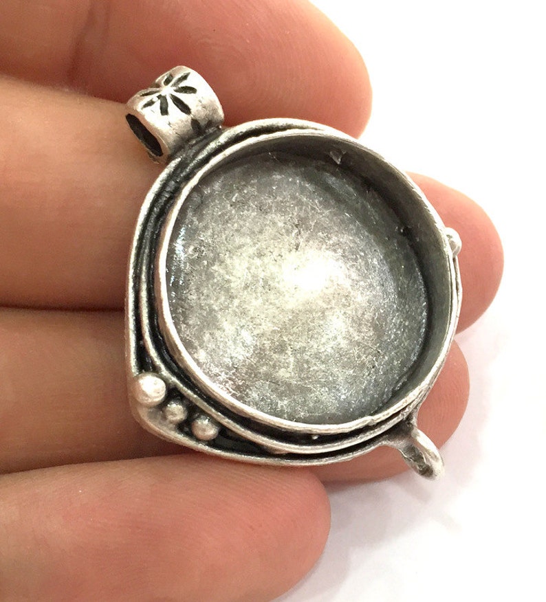 25 mm blank Blanks Antique Silver Plated Brass Mountings G3559