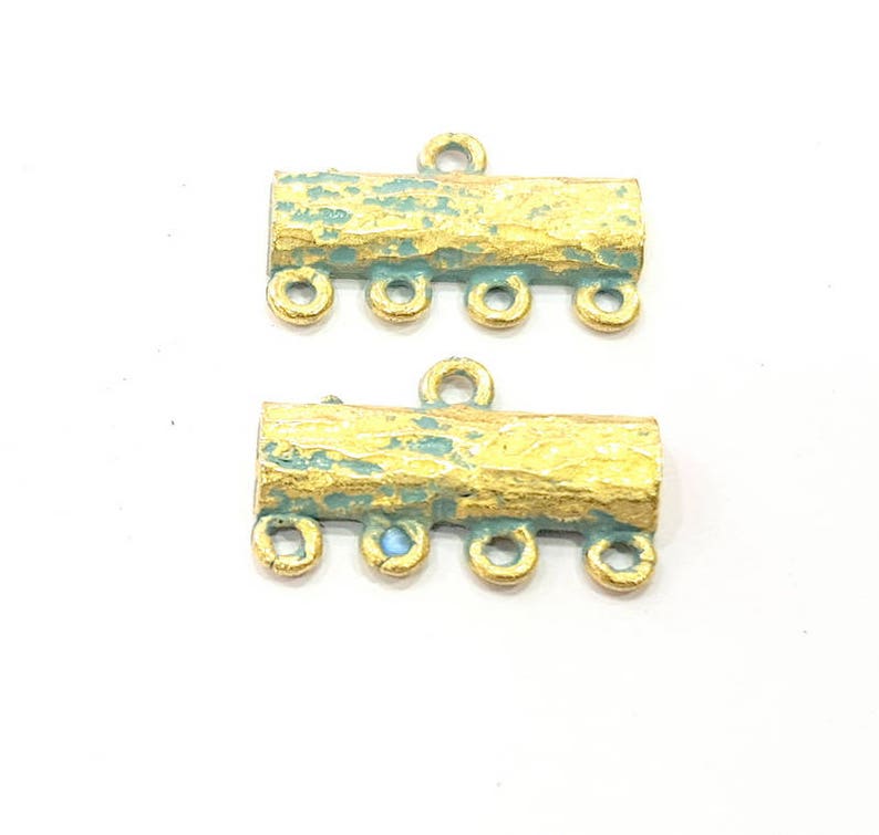 Faux Patina over Antique Bronze Tone 4 End Bar Blue Patina Charms Verdigris Charms Antique Blue Charms 20x10mm G11458