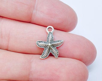 Dije de estrella de mar, colgante de plata de ley, joyería náutica bohemia de playa, colgante con temática oceánica, baño de plata antigua, 18 x 14 mm, G37237