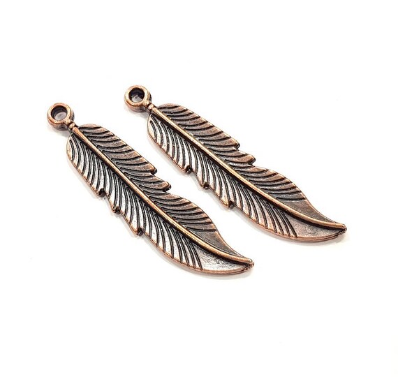 Pendant Feather 44X10Mm Antique Gold Lead Free