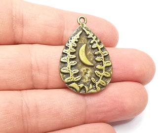 Fern Crescent Charms Antique Bronze Plated Drop Charms (34x23mm) G29179