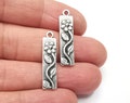 Flower Leaf Charms Branch Plant Pendant Antique Silver Plated Charms (28x7mm) G27930