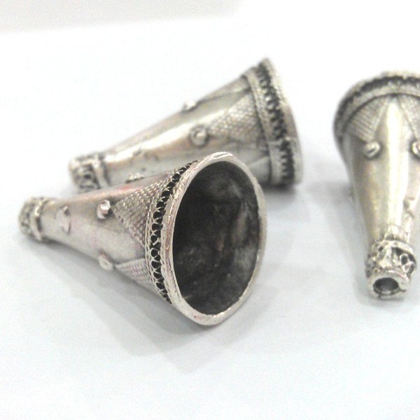 2 Silver Cone Antique Silver Plated Brass  Cones , Findings (30x16 mm) G10792