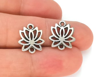 6 Lotus Charms Antique Silver Plated Charms (16x14mm)  G22795