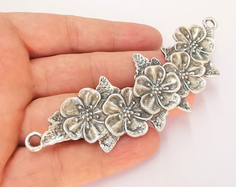 Flower Pendant Connector Antique Silver Plated (110x37mm)  G22681