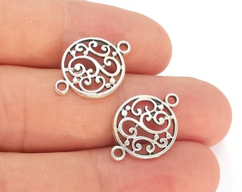 Round Filigree Charms Connector Antique Silver Plated Charms (20x14mm) G22304