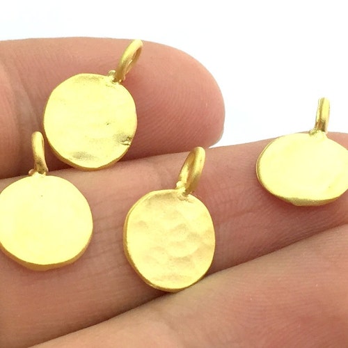 Gold Charms Gold Plated Hammered Stamp Round Charm 10mm Etsy