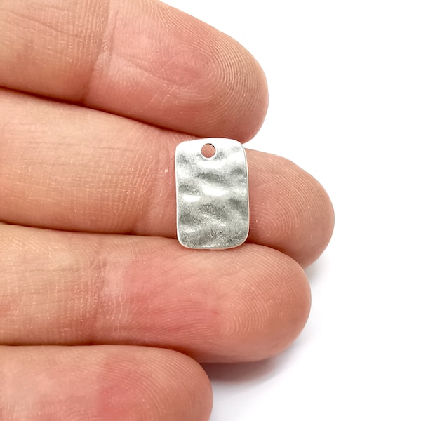 Hammered Rectangle Charms , Top Hole Charms, Rectangle Antique Silver Plated Charms (15x10mm) G35528