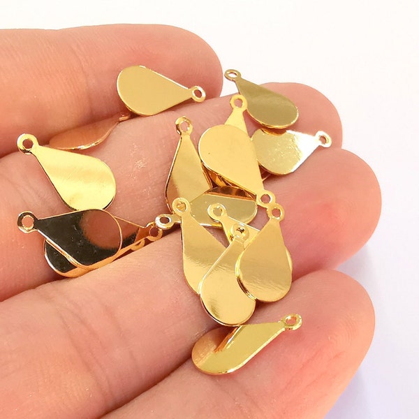 10 Teardrop Charms 24k Shiny Gold Brass Charms , Nickel free and Lead free (14x8mm)  G22026