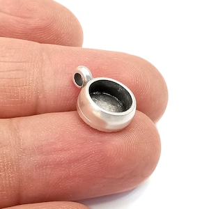Round Pendant Blank Bezel Resin Mosaic Mountings Antique Silver Plated Charms (15x10mm)( 8 mm Bezel Inner Size)  G28709