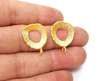 Round Earring Stud Base, Loop Earring Blank, Ear Settings Resin Bezel, Cabochon Mounting, Gold Plated Brass (16mm ) G35527