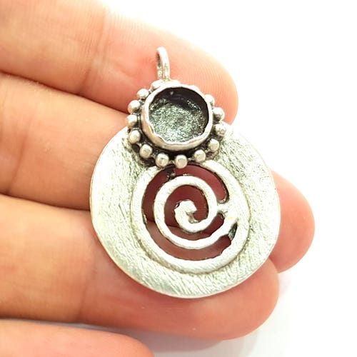 thumbnail image 2 of Sterling Silver Bezel Pendant Frame – Easy Wrap Jewelry Finding For DIY Crafts 2 of 3