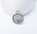Lily Flower Charm, Double Sided Botanical, Organic Shape Plant Charm, Nature Earring, Floral Tag, Antique Silver Plated 16x13mm G37324