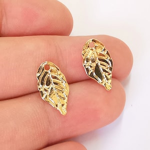 8 Leaf Charms 24K Shiny Gold Plated Charms (17x9mm)  G23067
