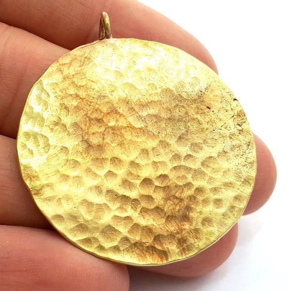 Hammered Round Pendant  (40mm)  Antique Raw  Brass   G9225