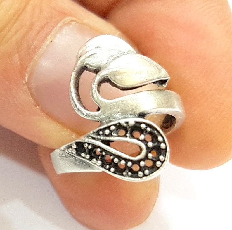 Oxidized Silver Plated Brass G6775 Silver Ring Blank Ring Settings Ring Bezel Base Cabochon Mountings Adjustable for 2mm stone tiny blanks