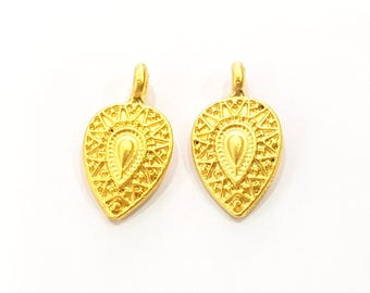 2 Gold Drop Charms Gold Plated Charms  (19x11mm)  G8210