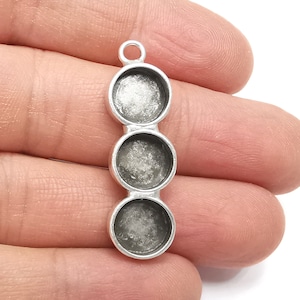 Round Pendant Blank Resin Bezel Mosaic Mountings Cabochon Setting Antique Silver Plated Brass (40x12mm)(10mm Bezels )  G27513