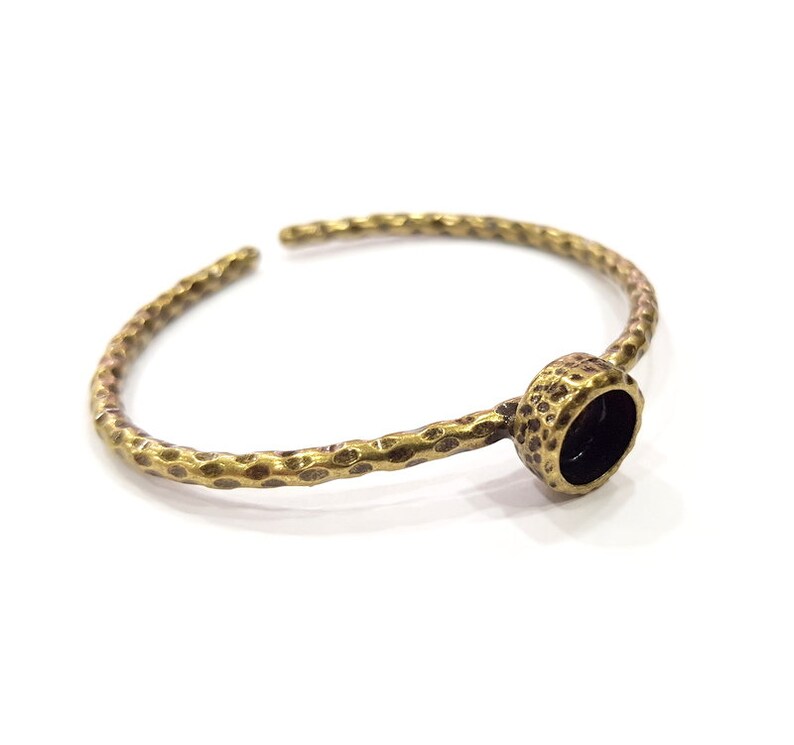 8mm G16014 Bracelet Blank Cuff Bezel Resin Bangle inlay Blank Glass Cabochon Base Bezel Hammered Adjustable Antique Bronze Bracelet