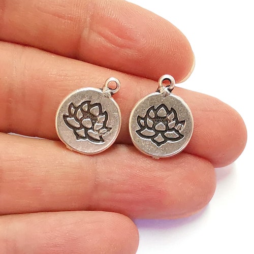 Lotus Charms Flower Charms Antique Silver Plated Charms Etsy