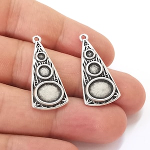 Silver ethnic drop charm blank base Antique silver plated 32x15mm (Blank Size 10x8mm- 5mm - 3mm ) G25822
