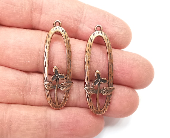 Flower Leaf Charms Antique Copper Plated Charms 41x14mm G27743 Etsy UK